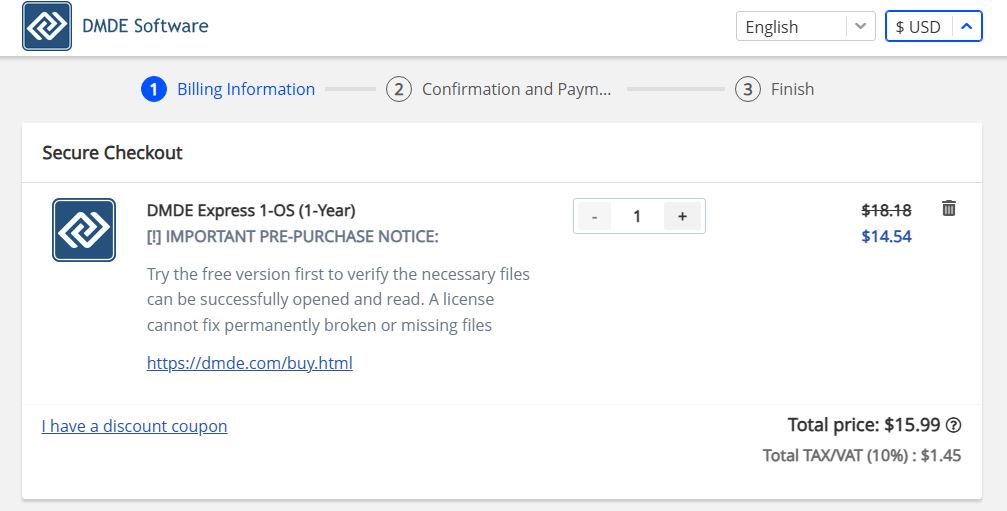 DMDE coupon code tested and applied by Bestmaxcoupons Screenshot of a working DMDE coupon code with 20% off on DMDE Express 1-OS (1-Year), tested by Bestmaxcoupons